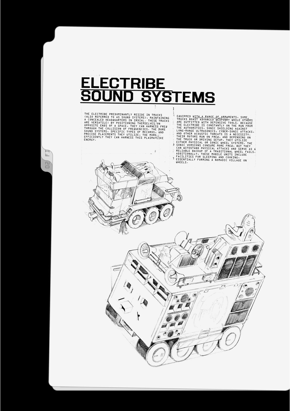 FREQ Manga Volume #1 - lore page Electribe Soundsystems